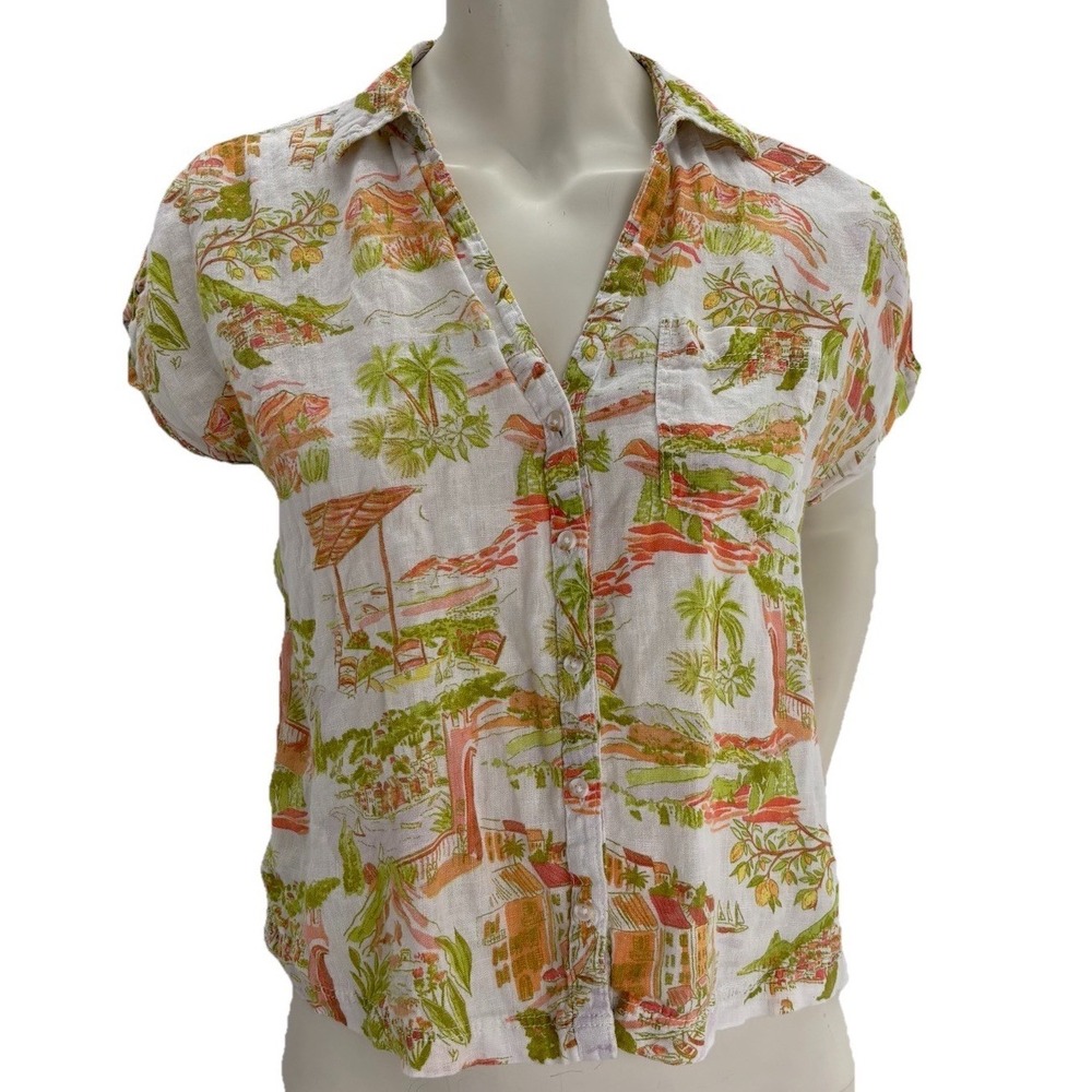 Cynthia Rowley Button‎ Down Top Cropped 100% Linen Resort CoastalGranddaughter M